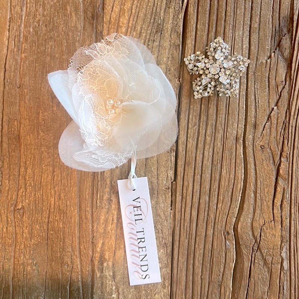 Bridal Flower Silk/Lace Hair Clip and Antique Broach